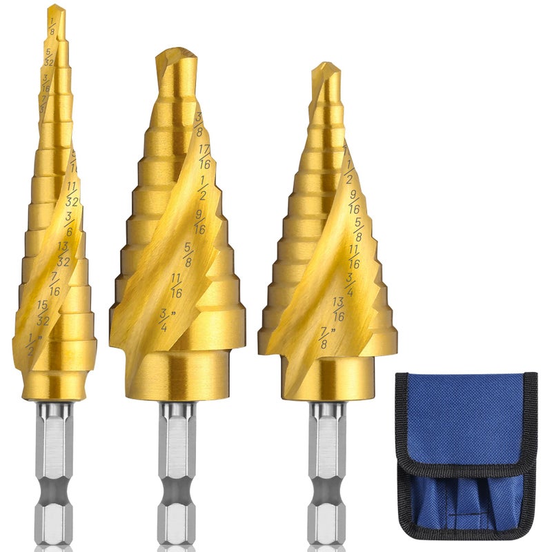 IRONANT 3PCS Step Drill Bit Set, Spiral Grooved HSS Titanium Step Drill Bits for Metal, 31 Sizes Stepper Up Bits - Image 1